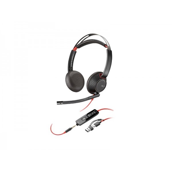 Poly Blackwire 5220 Stereo USB-C Headset +3.5mm Plug +USB-C/A Adapter - 93S88AA - HP - Inc