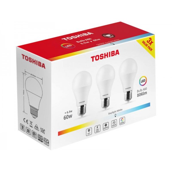 TOSHIBA LED 3PACK A60 E27 8.5W 5000K - Σύγκριση Προϊόντων