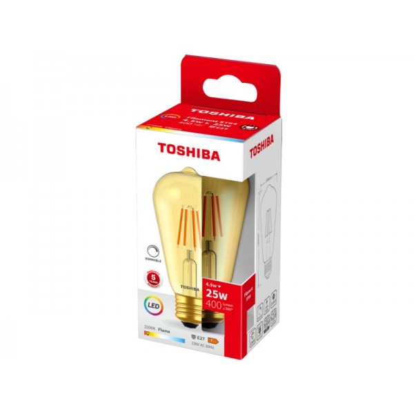TOSHIBA LED FILAMENT AMBER ST64 E27 4.5W 2200K DIMMABLE - TOSHIBA