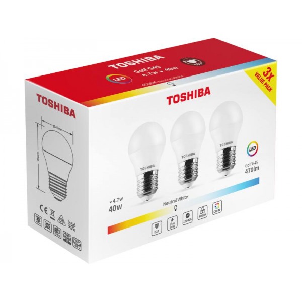 TOSHIBA LED 3PACK G45 E27 4.7W 4000K - TOSHIBA
