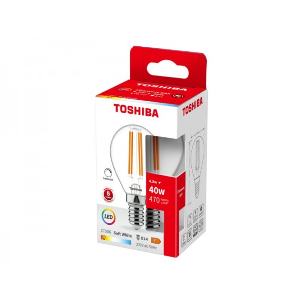 TOSHIBA LED FILAMENT G45 E14 4.5W 2700K DIMMABLE - TOSHIBA