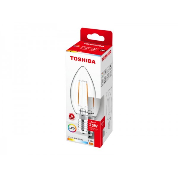 TOSHIBA LED FILAMENT C35 E14 2.5W 2700K - TOSHIBA