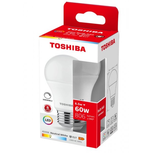 TOSHIBA LED A60 E27 8.5W 4000K DIMMABLE - TOSHIBA