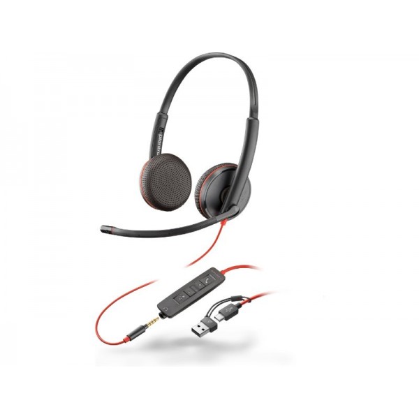 Poly Blackwire 3225 Stereo USB-C Headset +3.5mm Plug +USB-C/A Adapter (8X229AA) - 