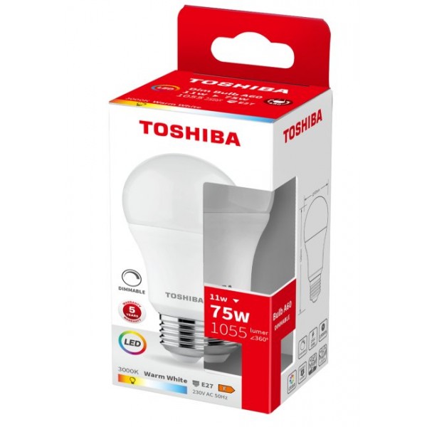 TOSHIBA LED A60 E27 11W 3000K DIMMABLE - TOSHIBA