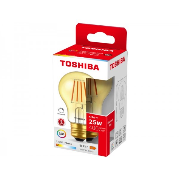 TOSHIBA LED FILAMENT AMBER A60 E27 4.5W 2200K DIMMABLE - TOSHIBA