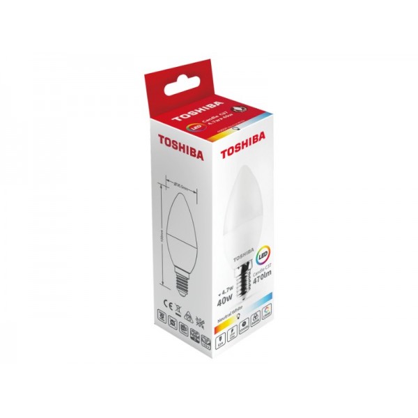 TOSHIBA LED C37 E14 4.7W 4000K - TOSHIBA
