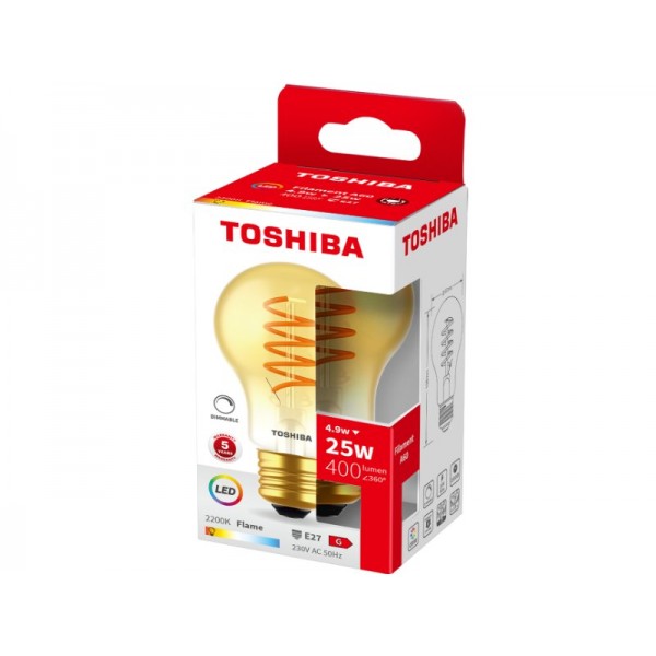 TOSHIBA LED FILAMENT SPIRAL AMBER A60 E27 4.9W 2200K DIMMABLE - TOSHIBA