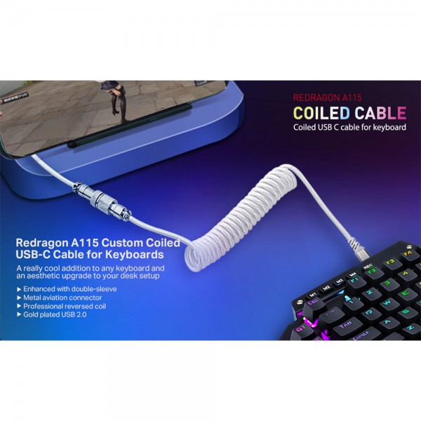 Gaming Αξεσουάρ - Redragon A115W Type C USB Coiled Spring Wire Cable - REDRAGON